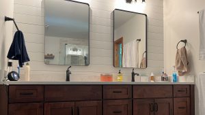 washbasin area of a large luxury bathroom 