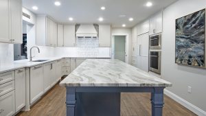 kitchen with marble countertops provided by Allura Bath and Kitchen